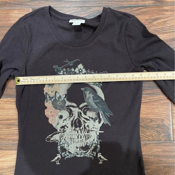 Ariat Womens Medium Brown Skull Ribbed Long Sleeve Crown Western Cowboy Country - Picture 5 of 5